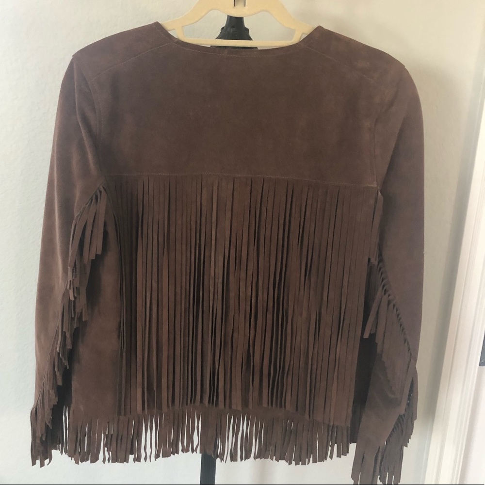THEPERFEXT Chocolate Suede Fringe Jacket NWT Sz S